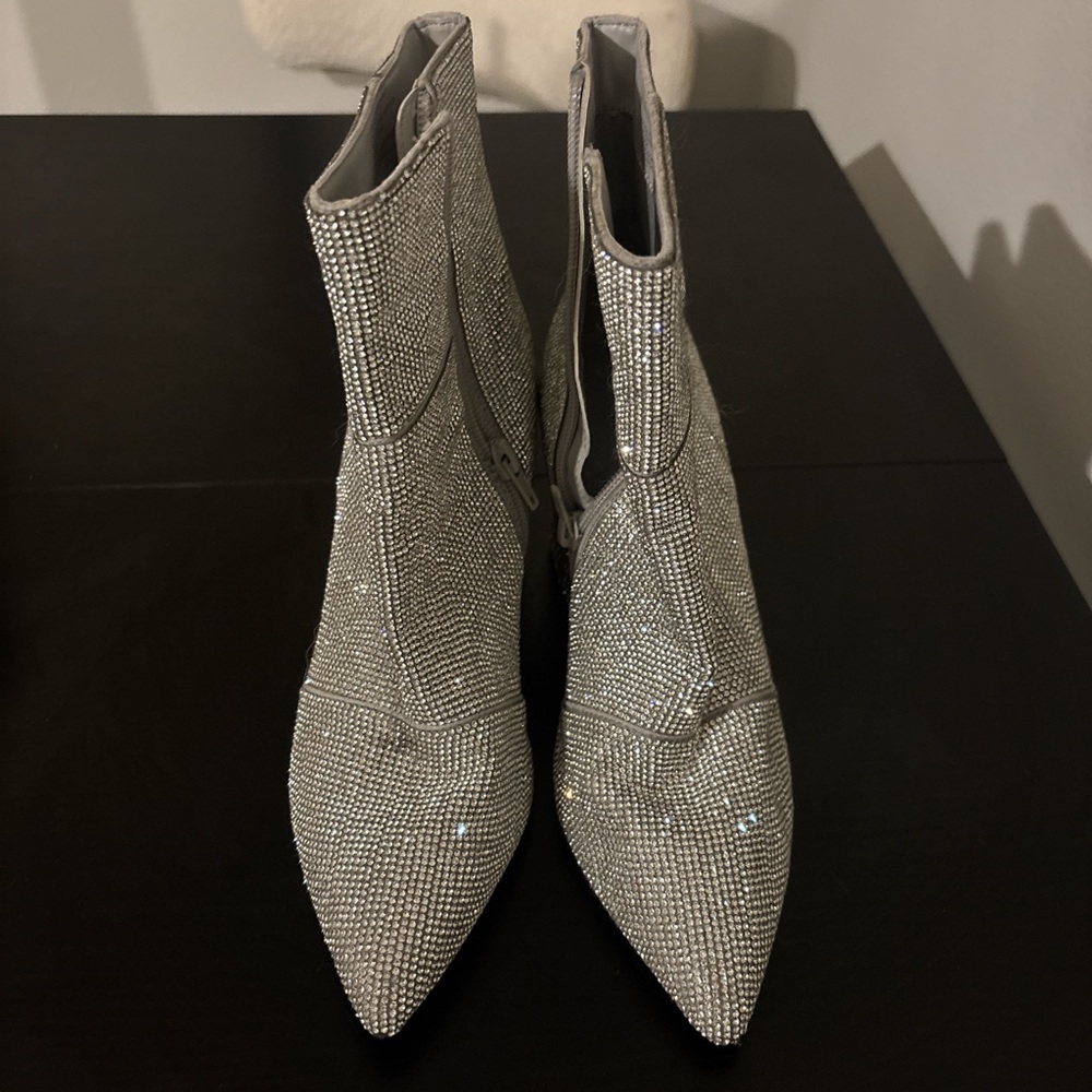 Elegant Silver Rhinestone Ankle Boots